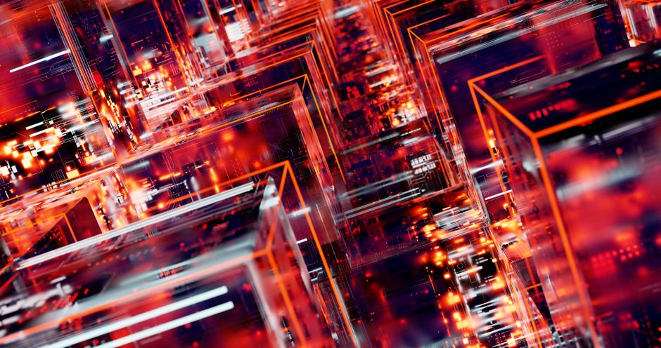 Arte digital abstracto con bloques geométricos LED